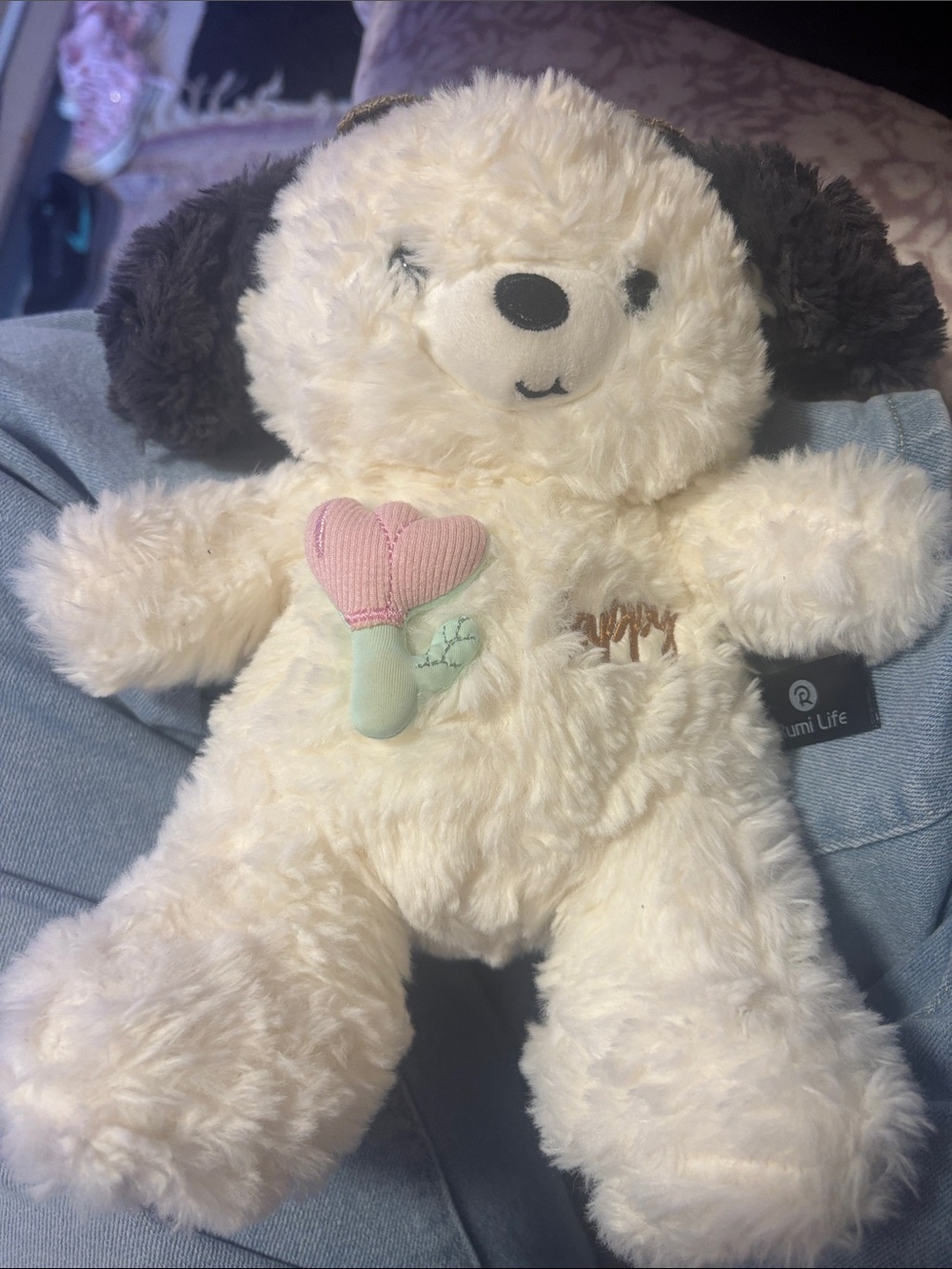 Rumi Life Plush Dog Toy - Cream with Pink & Mint Heart